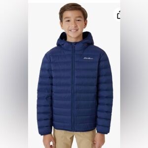 Eddie Bauer Boys Cirrus Lite Weather Resistant Down Hooded Coat Size Large